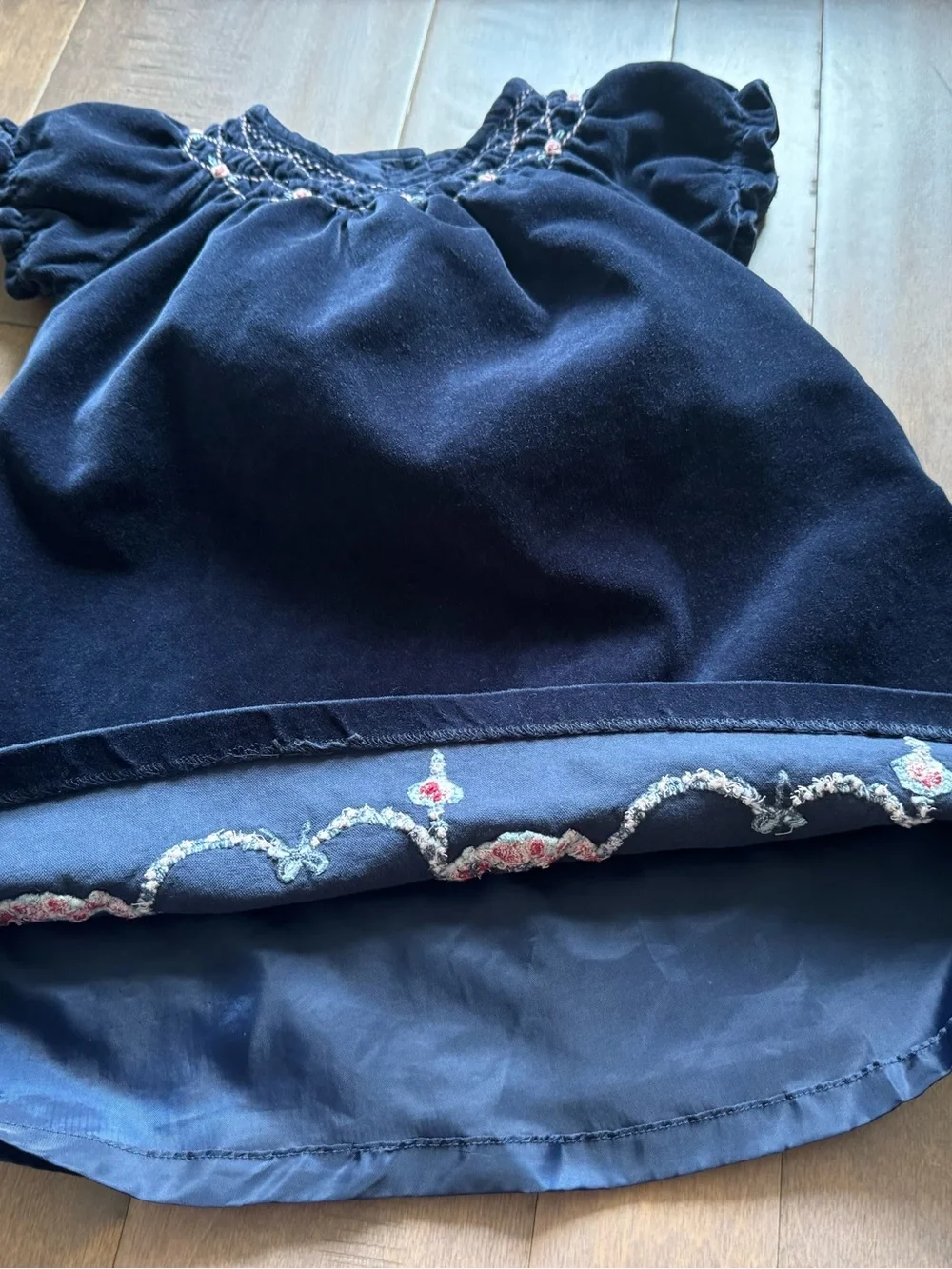 Janie and Jack Vintage Navy Embroidered Velvet Dress